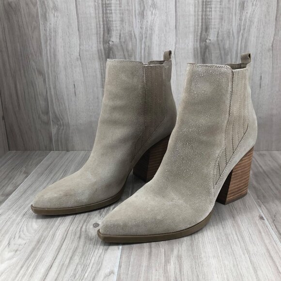 Marc Fisher Ankle Boots Womens 10M Alva Tan Suede Slip On Chelsea Booties - Picture 4 of 12